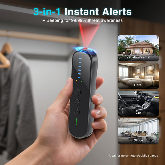 AOBOCAM Anti-Spy Hidden Camera Detector with 99% Accuracy,Find GPS Trackers &Listening Devices Portable Privacy Protector for Hotel/Travel,Anti-Surveillance RF Bugs Detector with LED (Black)