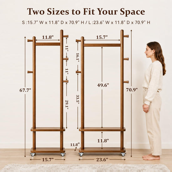 Taitiy clothes rack with wheels and shelves for bedroom and entryway