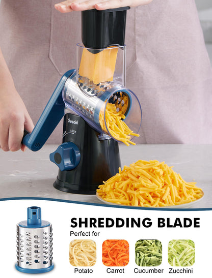 Geedel rotary cheese grater — kitchen mandoline with interchangeable blades