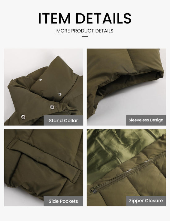 Himosyber puffer vest — lightweight sleeveless winter coat with stand collar