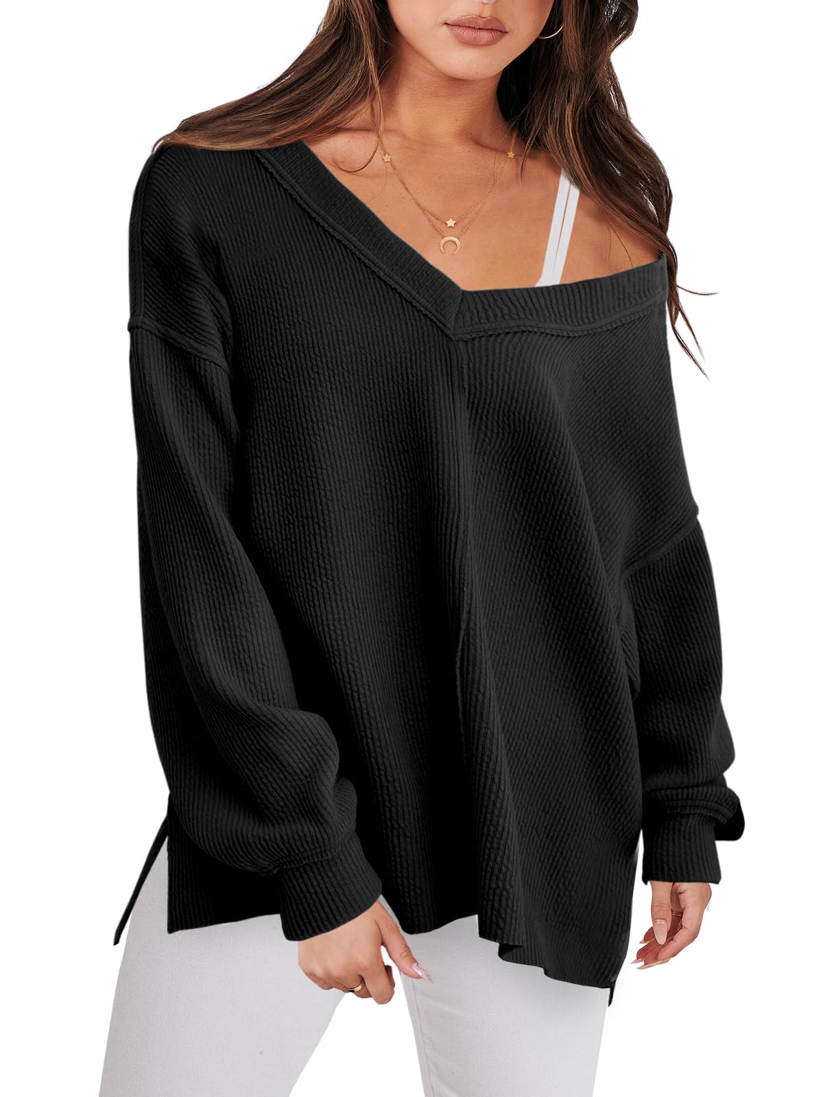 ANRABESS shirt — Oversized off the shoulder long sleeve tunic top