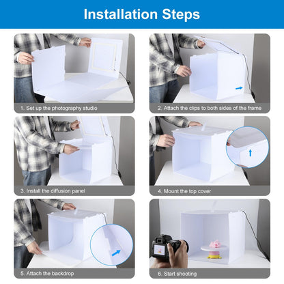 Camera stage lighting modifier — Portable mini photo studio with LED light and backdrops