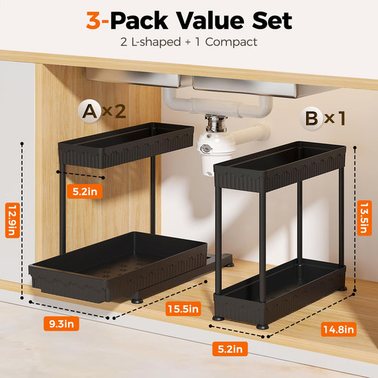 Sevenblue caddy — 3 pack multi-purpose pull-out organizers for bathroom and kitchen