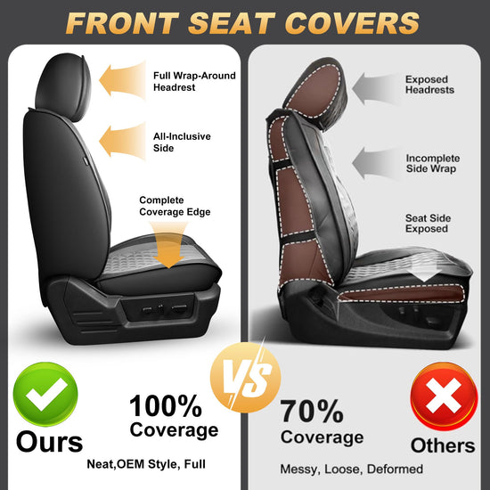 AOMSAZTO vehicle seat covers - Faux leather waterproof full set for Ford F150 F250 F350 F450 2009-2026 in black and grey