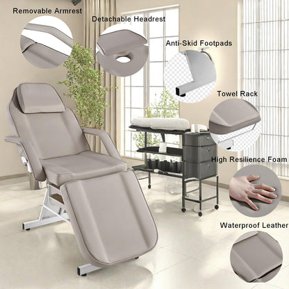 Hicomony Gray Tattoo Chair with Salon Stool, Esthetician Bed Tattoo Table with Storage Basket, Multi-Purpose Facial Lash Spa Chair,Tattoo Artist Massage Table Beauty Salon Spa Equipment