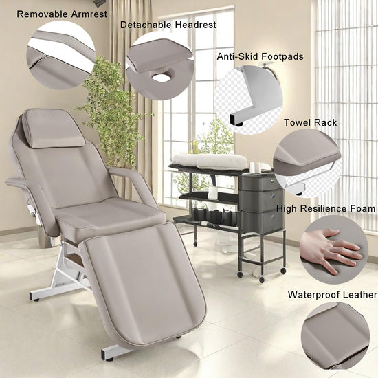 Hicomony Gray Tattoo Chair with Salon Stool, Esthetician Bed Tattoo Table with Storage Basket, Multi-Purpose Facial Lash Spa Chair,Tattoo Artist Massage Table Beauty Salon Spa Equipment