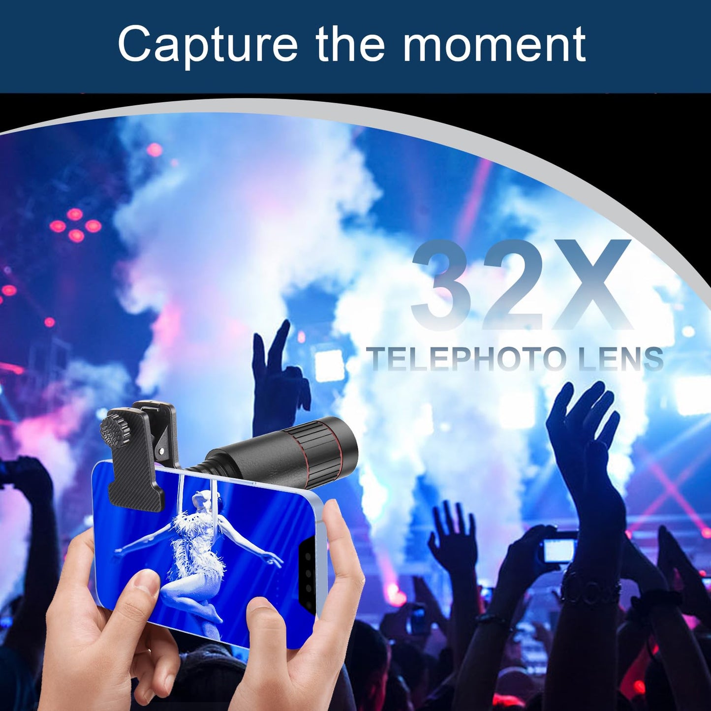 2025 Newly 32X Phone Camera Lens Telephoto Mobile Lens for iPhone and Android Zoom Cellphone Camera Lens with Phone Clip for Picture Video Taking (Black)