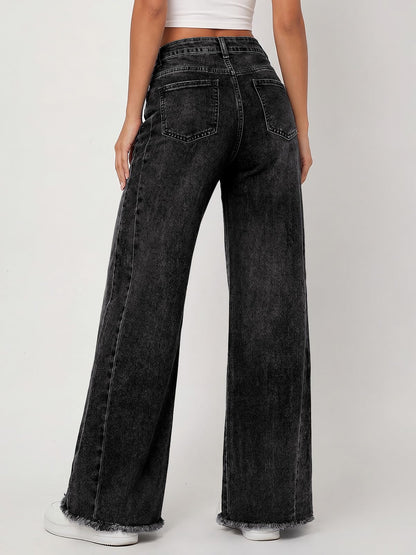 Wide leg jeans — Relaxed straight leg with raw hem and comfort denim