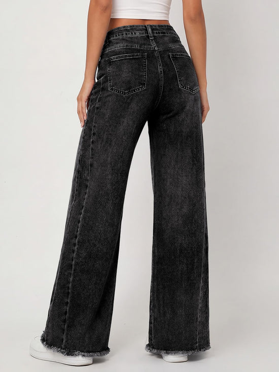 Wide leg jeans — Relaxed straight leg with raw hem and comfort denim