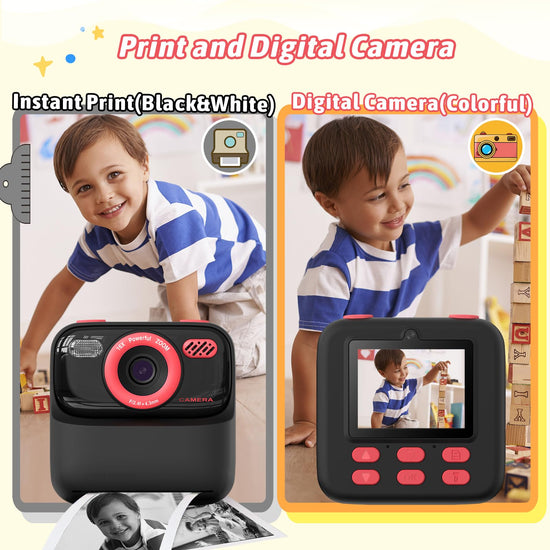 Digital camera — 1080P HD dual-lens with print paper and 32G card for kids ages 3-16 years old