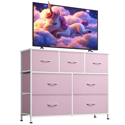 WLIVE dresser with 7 drawers - sturdy steel frame and wood top