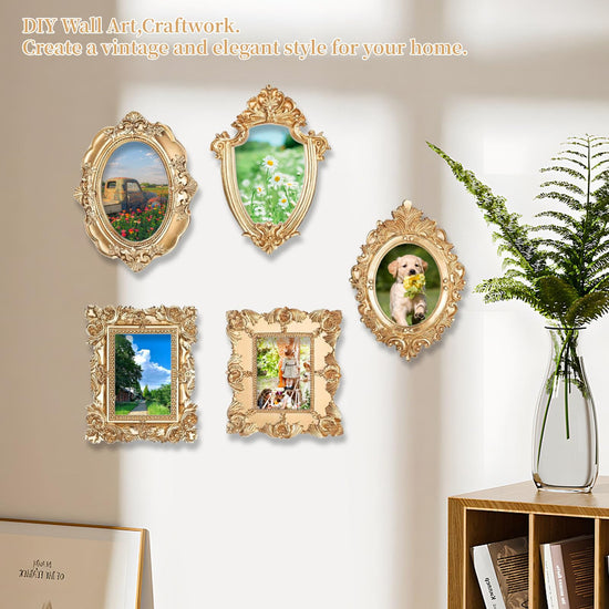 ERESGREAT picture frame — Mini gold magnetic frames for refrigerator (5 pcs)