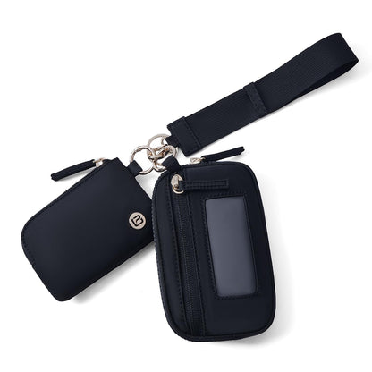 Handbag — Nylon dual pouch wristlet wallet with RFID protection and ID window