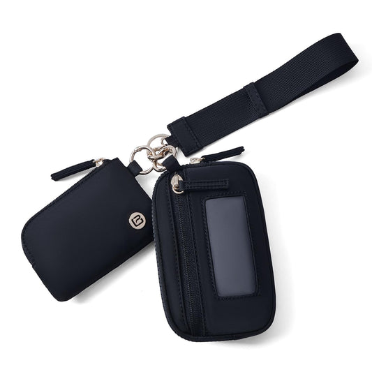 Handbag — Nylon dual pouch wristlet wallet with RFID protection and ID window