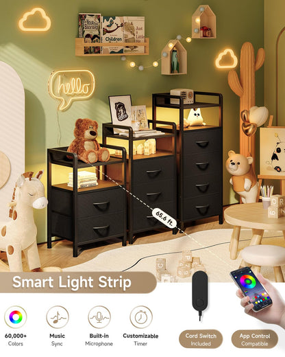 Lazzanto night stand with charging station and LED light strip