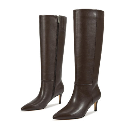 Wetkiss knee high boots — Pointed toe with crocodile texture and side zipper