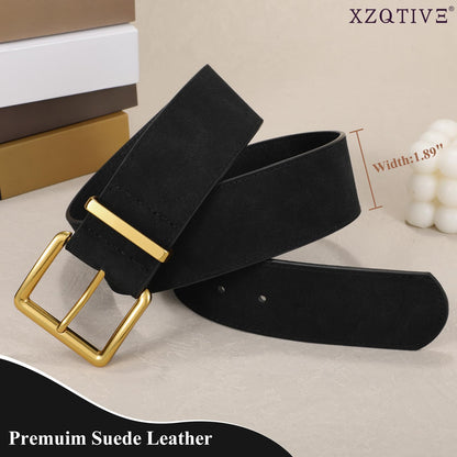 Apparel belt — Wide chunky suede belt with gold buckle by XZQTIVE
