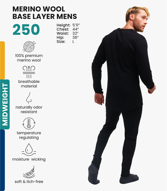 Merino.tech merino wool base layer set — heavyweight, midweight and lite options available