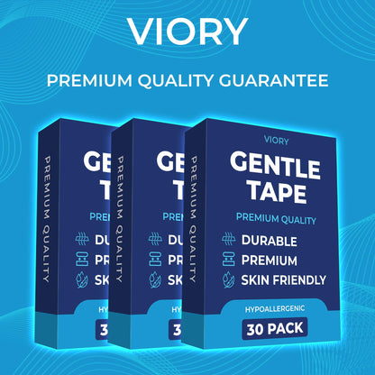 VIORY Gentle Tape (30 Pack) - Pain Free Removal, Hypoallergenic, Latex Free & Gentle On Skin - Packaging May Vary - Skin Friendly Adhesive Cotton Tape