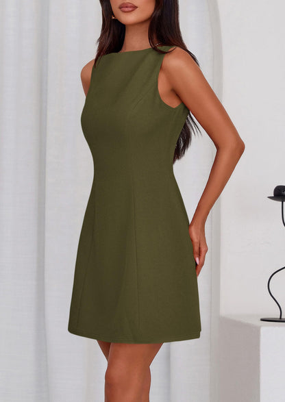 Dress — Elegant sleeveless boat neck mini dress by PRETTYGARDEN