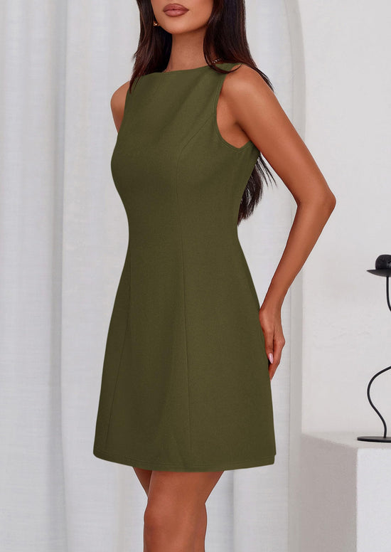 Dress — Elegant sleeveless boat neck mini dress by PRETTYGARDEN