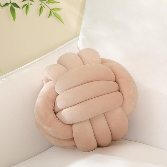 Sioloc soft knot ball pillow — Handmade plush round design in ivory color, 7.8 inches