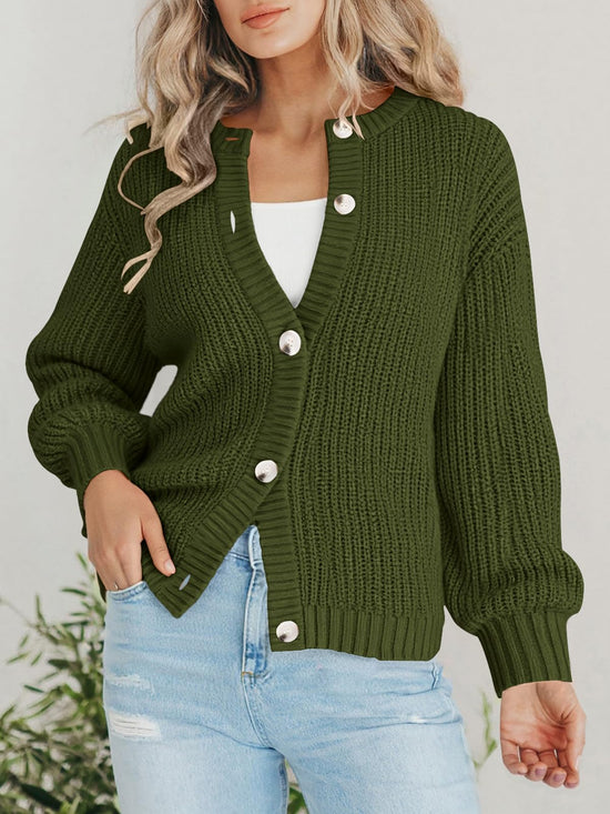 Prettygarden sweater — Chunky knit open front cardigan with buttons and long sleeves
