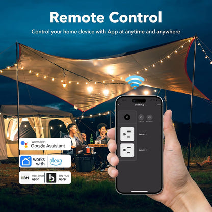 Electronic switch — HBN heavy duty outdoor smart WiFi plug with app control and voice assistant compatibility