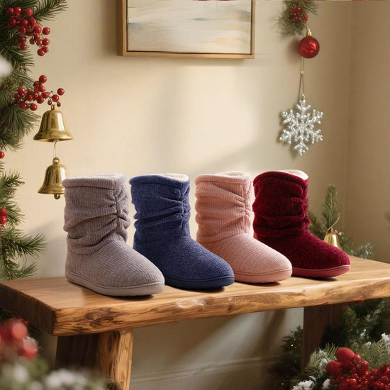 LongBay women's winter slipper boots — warm chenille knit with memory foam