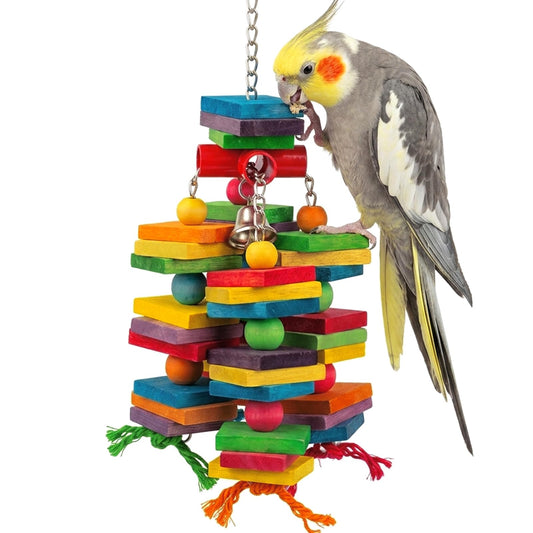 Bird Toys for Parrots, Natural Wood Bird Chewing Toy with Heavy-Duty Stainless Steel Chain for Small to Medium Parrot, Cockatiel, African Grey, Amazon Parrot, Conure Bird Cage Accessories - 1.2 lbs