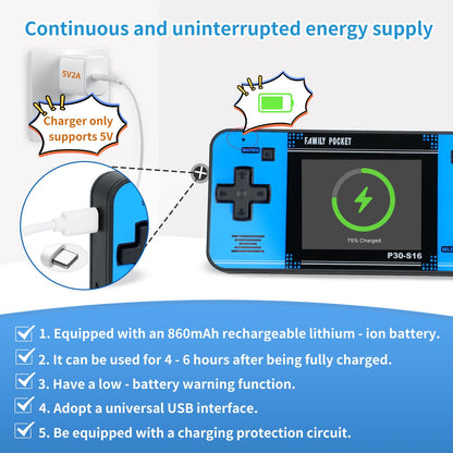 Handheld game with 220 retro games - Portable gaming player with rechargeable battery and LCD screen