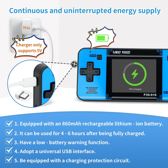 Handheld game with 220 retro games - Portable gaming player with rechargeable battery and LCD screen