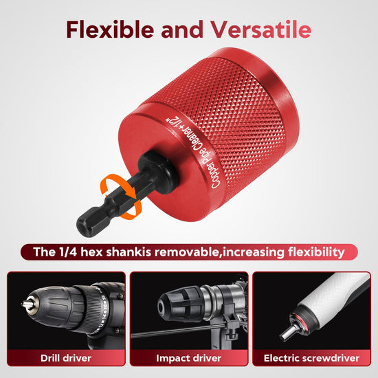 DDayuanwei 1/2" & 3/4" & 1" Copper Pipe Cleaner for Drill, with 1/4 Hex Shank & 3 Stainless Steel Wire Brushe, for Cleaning Rust, Stains, Paint on Copper Pipes and Various Metal Pipes(Red)