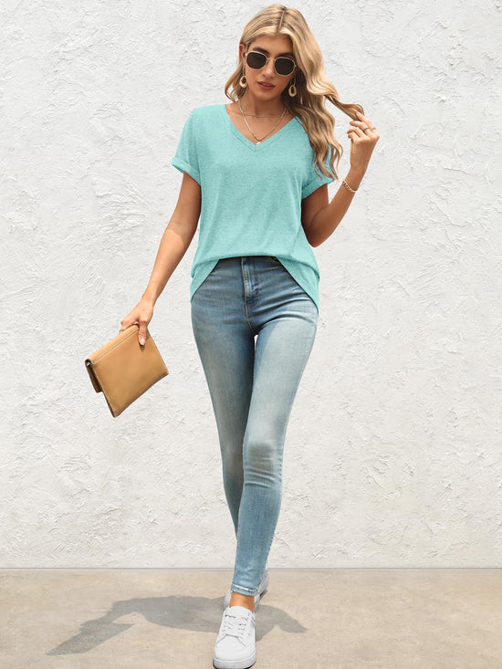 ATHMILE shirt - short sleeve v neck tee for women summer outfits 2026 beach