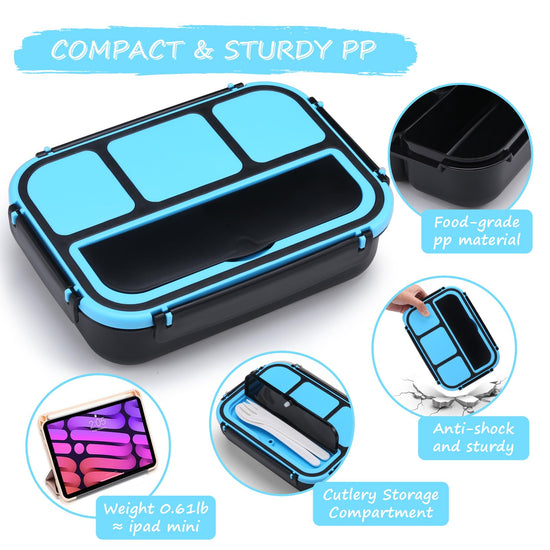 QQKO Bento Lunch Box — 4 compartments with utensils and sauce container