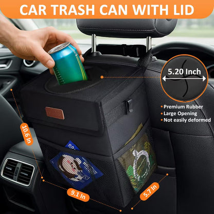Vankor car trash can - hanging lid design for back seat use