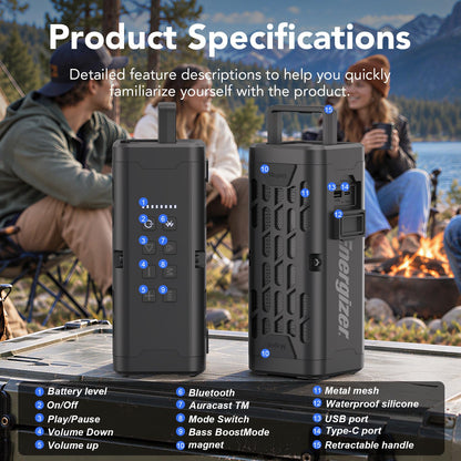 Energizer Portable Bluetooth Speaker, Rugged Magnetic, Waterproof, Wireless