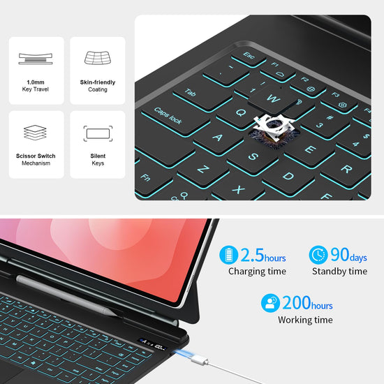 Keyboard case for Samsung Galaxy Tab S11 Ultra with floating magnetic stand and backlit keys