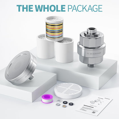 SR SUN RISE showerhead with 3 filter cartridges for hard water and chlorine removal