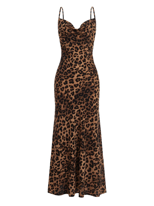 Floerns dress with leopard print and draped collar