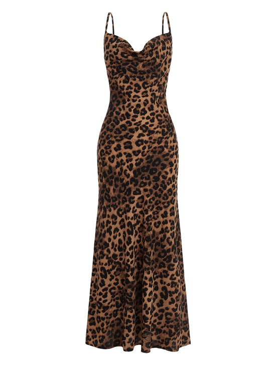 Floerns dress with leopard print and draped collar
