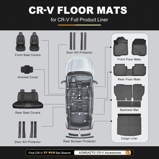 Vehicle mat — AOMSAZTO floor mats for Honda CR-V 2023-2026 with back seat protector and cargo liner