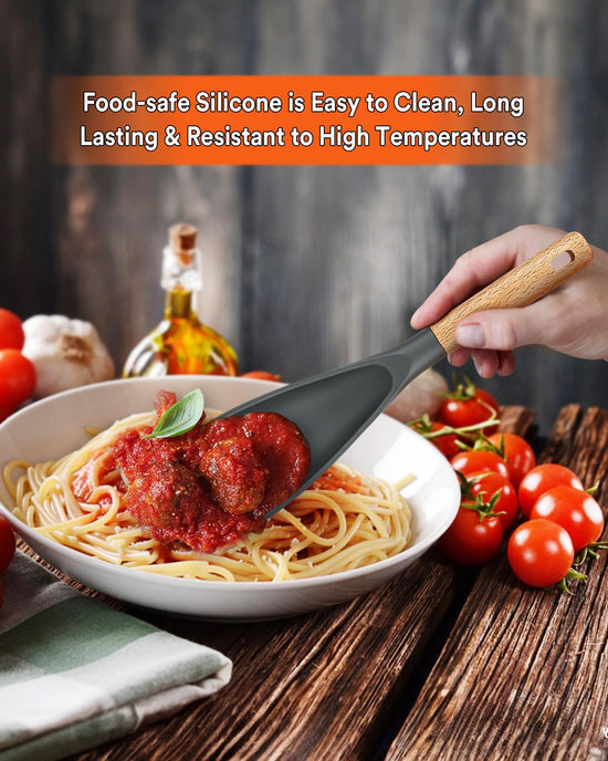 Spoon — BPA-free silicone with wood handle for nonstick cookwares and serving