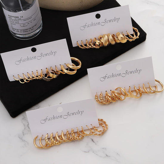 IFKM gold hoop earrings set — Hypoallergenic chunky chain twisted open hoops