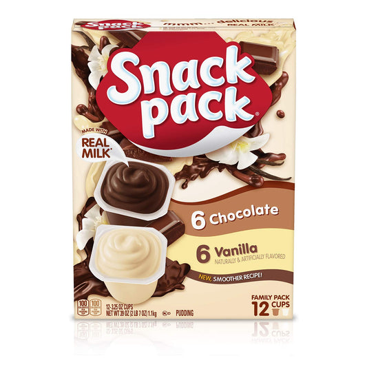 Snack Pack pudding cups - chocolate and vanilla flavors, family pack, 12 count