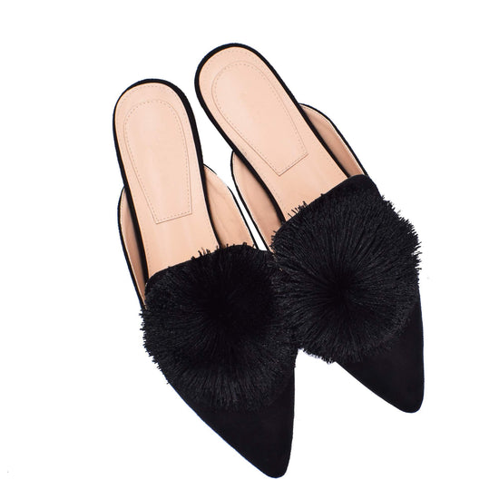 Fericzot slip on mules — Backless loafers with puff pompom detail
