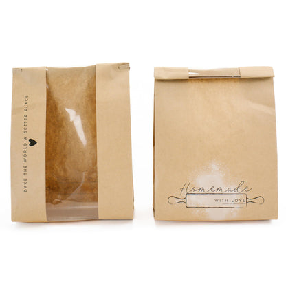 Food storage bag — Kraft paper with window for homemade bread gifting