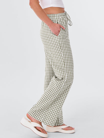 ANRABESS women's pajama lounge pants — striped gingham wide leg design