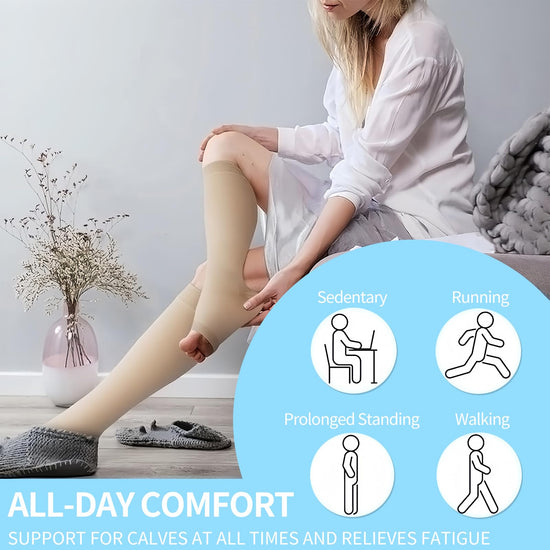 Medical compression socks - Open toe, knee high length for varicose veins and DVT