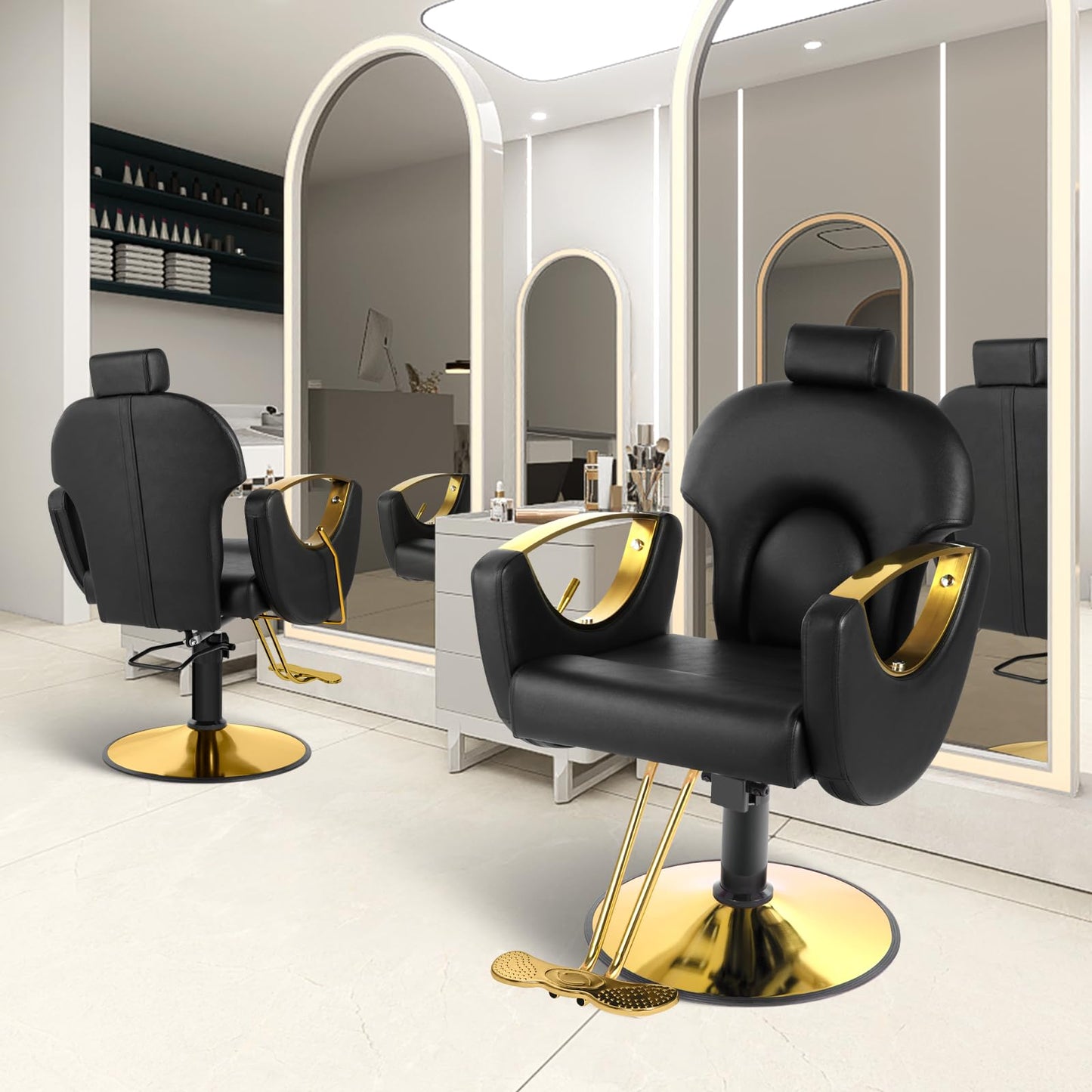 Tythical Salon Chair Reclining Barber Hair Chair for Hair Stylist with Heavy Duty Hydraulic Pump, 360 Swivel Styling Beauty Spa Tattoo Equipment for Home Barbershop, Black Gold